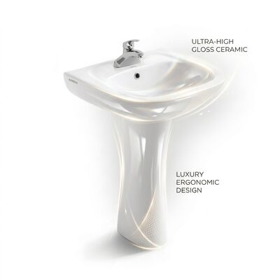 ARROW FP3605 Luxury Freestanding Pedestal Basin, High-Gloss White Ceramic Elegant Bathroom Sink Pedestal