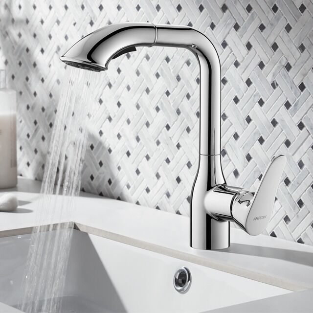 Stainless Steel Waterfall Faucet with Contemporary Design and Single Hole Installation for Bathroom