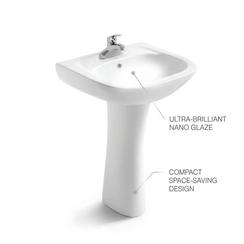 ARROW FP3609 Bright Freestanding Pedestal Basin, Bright White Ceramic Space-Saving Bathroom Sink Pedestal